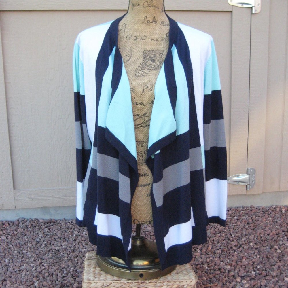 CHRISTOPHER & BANKS 4-color stripe Open Front Cardigan Size L - EUC